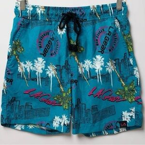 178 Forever 21 |EUC L.A. Gear Men’s Swim Trunks – Blue Palm Tree Print (Size XS)